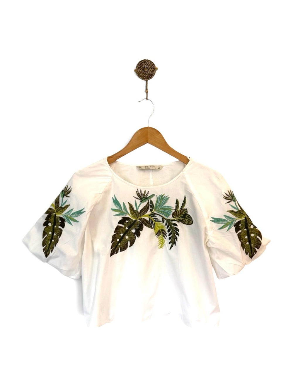 Zara Basic Tropical Embroidered Boxy Poplin Top - Size S